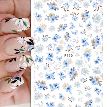 1ШТ 3D сине-белые цветы, наклейки для ногтей, украшения для ногтей, наклейки с розами и подсолнухами, наклейки для ногтей, Наклеенные на ногти, части ногтей