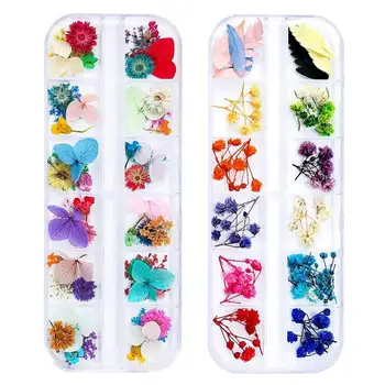 2 коробки/набор сухих наклеек для ногтей с сухими цветочными насадками 3D DIY Разноцветные наклейки для маникюра с сухими цветочными насадками для женских маникюрных инструментов