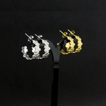 2022 Новые Роскошные Серьги-гвоздики в форме цветка С-образной формы из нержавеющей стали, Проволочные крючки для ушей, для женщин, простые модные украшения, подарки