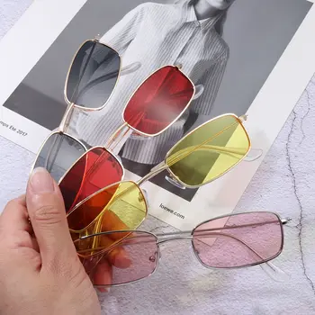 2023 Классические металлические прямоугольные солнцезащитные очки ярких цветов, Ретро Маленькие овальные женские солнцезащитные очки, Брендовые оттенки, Корейские модные очки