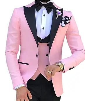2023 Розовый Мужской костюм, Деловой Повседневный костюм, Комплект из трех предметов, Комплект для свадебного банкета на заказ