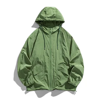 2024 Солнцезащитная одежда Мужская Летняя рабочая одежда Модная одежда с капюшоном пальто Уличная повседневная куртка Cool Skin