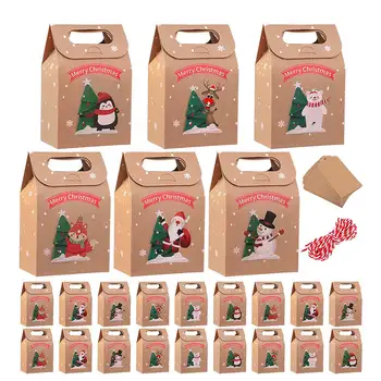 24 Штуки Подарочных коробок для рождественской вечеринки, пакетов для рождественской вечеринки, пакетов для конфет, коробок из крафт-бумаги для рождественских украшений