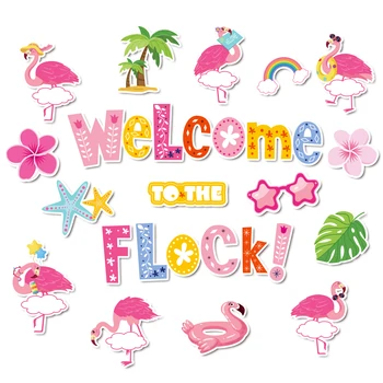 28шт Мультфильм Фламинго Гавайи Добро пожаловать на вечеринку по случаю дня рождения, Бумажные настенные фоны 