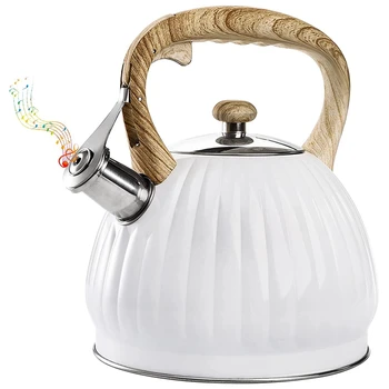 3,5-литровый чайник для плиты, свистящий чайник из нержавеющей стали с деревянной ручкой, белый чайник в форме тыквы
