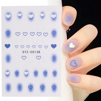 3D Наклейки Для ногтей Blue Smudge Love Heart Design Самоклеящийся Слайдер Тюльпаны Вишни Клубника Летняя Наклейка Слайдер PPSTZ-CS138