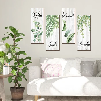 4шт Наклейка на стену с растениями и буквами, Новый Зеленый Лист растения, Английская наклейка на стену