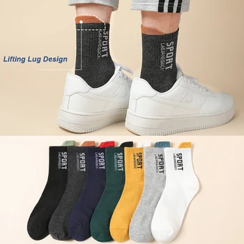 5 пар / лот, мужские модные носки с буквами средней длины, осенне-зимние Высококачественные дышащие, впитывающие пот Удобные носки