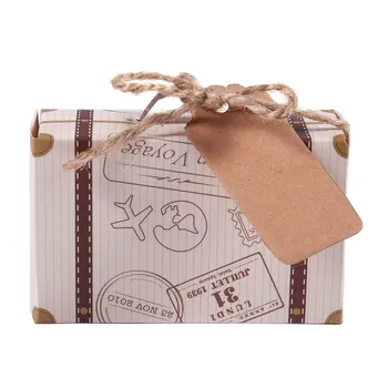 50шт Мини-чемодан Коробка для подарков Коробка конфет для вечеринки Винтажная Крафт-бумага с бирками и веревкой для свадьбы /тематической вечеринки в путешествиях / Br