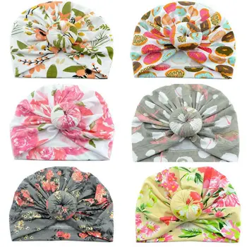 6 цветов Детских шапочек, Хлопчатобумажная шапка с принтом новорожденного, Индийский пуловер, мягкая шапка-тюрбан для девочек, аксессуары для детей 0-12 месяцев