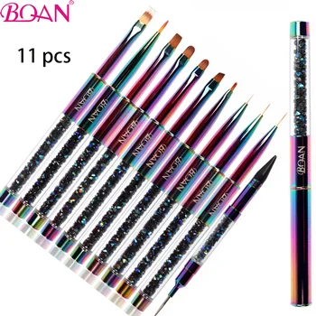 BQAN 11шт Многоцветные кисти для ногтей Кисти для нейл-арта Линейные кисти для рисования Кристалл Акриловый тонкий лайнер Ручка для рисования Маникюрные Инструменты