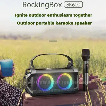 caixa de som для кемпинга на открытом воздухе портативное караоке Bluetooth динамик сабвуфер RGB подсветка беспроводной микрофон поющий динамик 9000 мАч