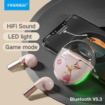Fineblue Hello'LU Bluetooth Наушники 5.3 TWS Беспроводные Наушники со светодиодным световым эффектом Стереогарнитура Наушники с сенсорным Управлением