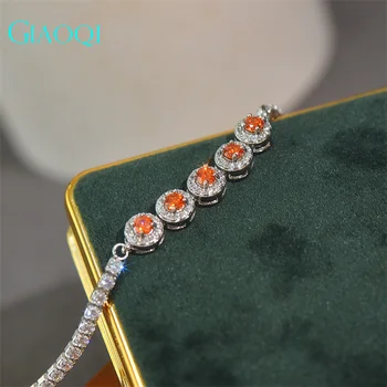 GIAOQI Оригинальное серебро 925 пробы, тестер круглых бриллиантов 0,1 карата, браслет из оранжевого муассанита бриллиантовой огранки, женские ювелирные изделия