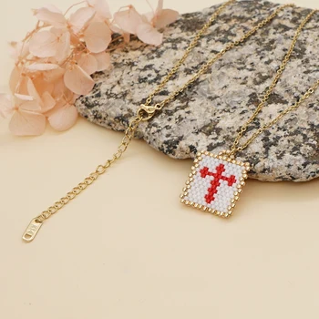 Go2boho Квадратный кулон с красным крестом Ювелирное ожерелье из бисера Miyuki ожерелья из нержавеющей стали для женщин Ювелирные изделия