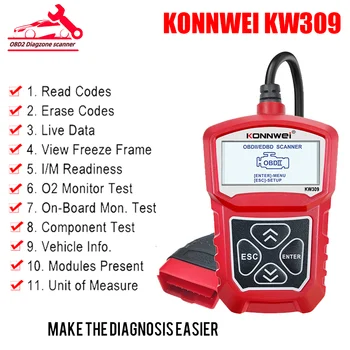 KONNWEI KW309 Считыватель кода OBDII EOBD Сканирующая Машина на 7 языках Автомобильный Диагностический Инструмент Автоматический Сканер PK KW208/KW510/KW310/KW650