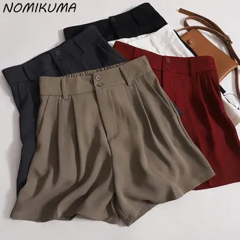 Nomikuma 2023 Новые Летние Костюмы Шорты для Женщин С Высокой Талией Повседневные Однотонные Широкие Короткие Женские Панталоны Cortos De Mujer
