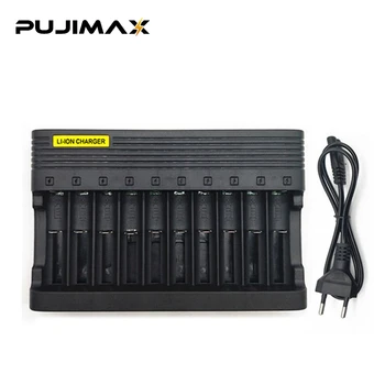 PUJIMAX EU Plug Smart 18650 Литиевая Батарея Зарядное Устройство 10 Слотов 18650 Литий-ионная Аккумуляторная Зарядная Станция Для 16340 14500 18500