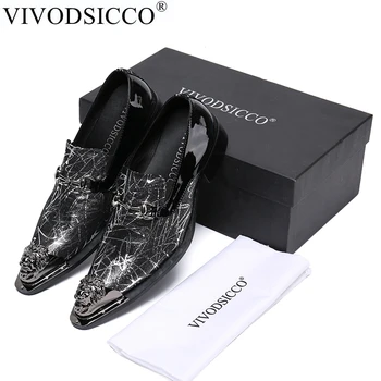 VIVODSICCO Итальянская мода Деловые Мужские Модельные туфли из натуральной Кожи Свадебные Вечерние туфли с острым носком Офисные туфли с металлическими Носками