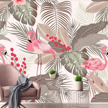 wellyu Nordic простые маленькие свежие тропические листья фламинго ТВ фон стены пользовательские большие фрески экологические обои
