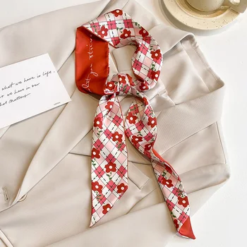 Атмосферный красный шарф в тонкую полоску, женский галстук, лента для волос, декоративный шарф с принтом, маленький шарф, Новый стиль