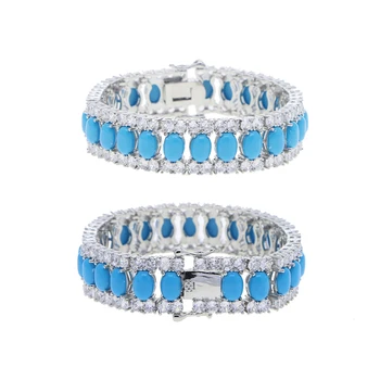 Белый Позолоченный цвет, модные высококачественные женские украшения для девочек, Геометрические Овальные Синие Бирюзовые Теннисные браслеты AAA CZ