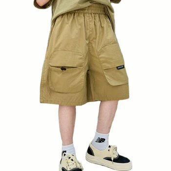 Брюки-карго для мальчиков, однотонные брюки, Летние брюки для мальчиков, Повседневная детская одежда в стиле кэжуал 6 8 10 12 14