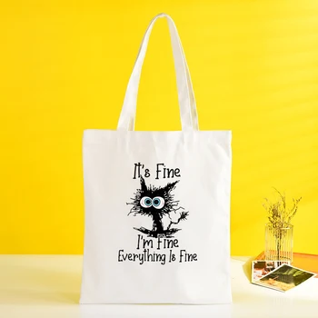 (Бутик-сумочка) Новая модная сумочка с принтом кота, женские сумки для покупок, Белая Черная сумка через плечо, модная женская сумка для девочек