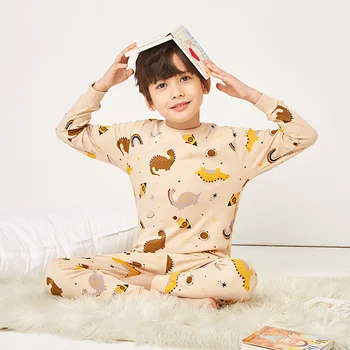 Весенне-осенне-зимняя хлопковая пижама с длинными рукавами для мальчиков, детские пижамные комплекты с динозаврами, детская одежда для сна, домашняя одежда для мальчиков