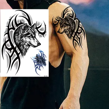 Временные татуировки Для мужчин, водонепроницаемая наклейка с татуировкой на руку, боди-арт, поддельная татуировка, татуировка с переносом воды в виде Волка