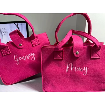 Вышитая фетровая сумка-тоут с индивидуальным названием Женская цветная сумка Однотонная женская сумка-тоут Дорожные сумки Хозяйственная сумка с названием