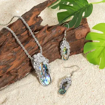 Гавайская натуральная раковина морского ушка, посеребренная подвеска в виде туфельки, ожерелье, серьги, комплект ювелирных изделий с острова Самоа для женщин