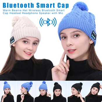 Горячая вязаная шапка с шариком беспроводные наушники для разговора музыка стерео Bluetooth шляпа Bluetooth шляпа женская зимняя теплая