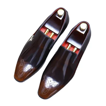 Деловые модельные туфли из дышащей натуральной кожи Для мужчин, Офисные Винтажные мужские Лоферы, Костюм 23668