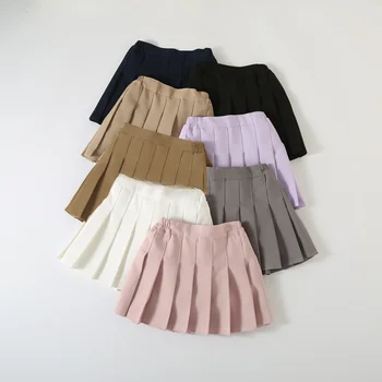 Детская юбка в складку, новая летняя тонкая и универсальная короткая юбка, однотонная модная юбка-полукомбинезон для девочек
