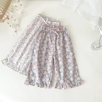 Детские брюки, летние широкие брюки для новорожденных девочек, брюки в цветочек, одежда для маленьких девочек, детская одежда с цветочным принтом для детей