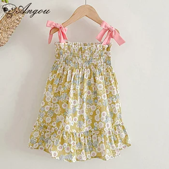 Детское платье без рукавов для маленьких девочек от 2 до 6 лет, повседневная одежда для маленьких девочек, хлопковое платье с цветочным рисунком, летняя одежда для девочек