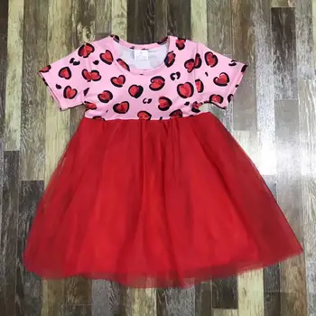 Детское розовое платье с круглым вырезом и коротким рукавом love с леопардовым принтом, красное газовое платье для девочек 11