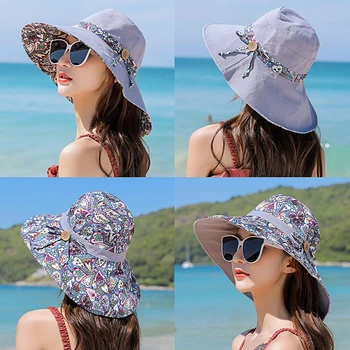 Женская летняя солнцезащитная шляпа с защитой от ультрафиолета, складная пляжная шляпа с большими краями