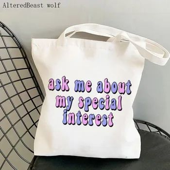 Женская сумка для покупок, спросите меня о моей особой интересующей сумке, холщовая сумка для покупок в стиле харадзюку, женская сумка-тоут через плечо, женская сумка