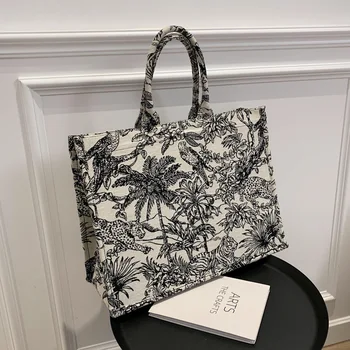 Женская сумка, модная сумка-тоут Большой емкости, сумки через плечо для покупателей 2021 года, квадратные ретро-сумки с принтом, жемчужная холщовая женская сумка