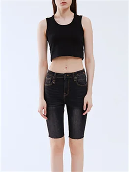 Женские узкие джинсы с кисточками на обтачке с высокой талией 2023, Весна / лето, новые женские джинсовые шорты, женские брюки средней длины