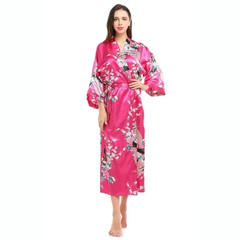 Женское кимоно, халат Peacock & Blossom, свадебный атласный халат, ночная рубашка