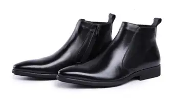 Зимние официальные мужские ботинки ручной работы из натуральной кожи с высоким берцем, модные ботинки, черные ботильоны с острым носком