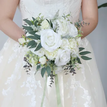 Искусственный свадебный цветок, Розы, Свадебные букеты, Слоновая кость, Белый букет невесты, Предложение для свадебной церемонии, Букеты невесты
