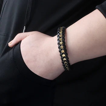 Классический браслет-цепочка, черный кожаный браслет для мужчин, 22 см, черный браслет для мужчин, Женские браслеты, ювелирные изделия