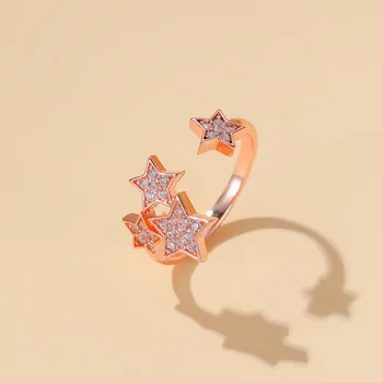 Кольца со стразами в виде звезды для женщин, Прекрасное Регулируемое Обручальное кольцо, Пентаграмма, Бохо, Кубический цирконий, Геометрические изысканные украшения