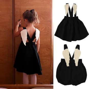 Комбинезон для девочек Angle Wings, модный бренд детской одежды для маленьких девочек, KALINKA, новый летний комбинезон для мальчиков Black Angel и платье в тон.