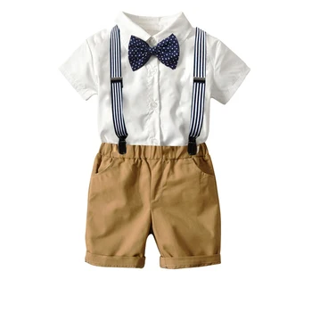 комплекты одежды для мальчиков, детская одежда для младенцев, летние костюмы джентльменов, белая рубашка + шорты цвета хаки + ремень, комплект детской одежды