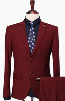 Красный вырез на лацкане с двумя пуговицами, официальный модный костюм Terno Masculino высокого качества, состоящий из 3 предметов (пиджак + брюки + галстук), мужские костюмы нового стиля.